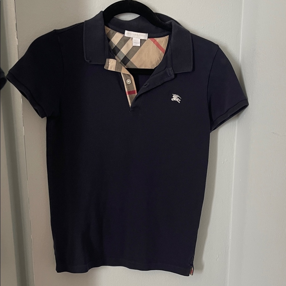 Burberry Kids Polo in Dark Blue with Check Collar